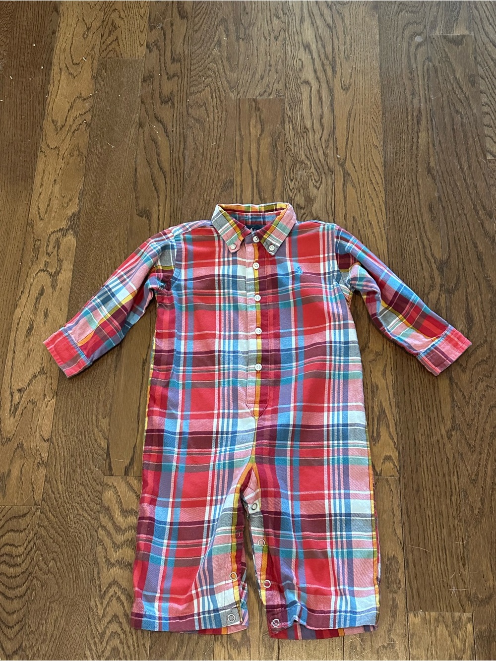 Ralph Lauren Boys Red Plaid One-Piece Long Sleeve Size 12M